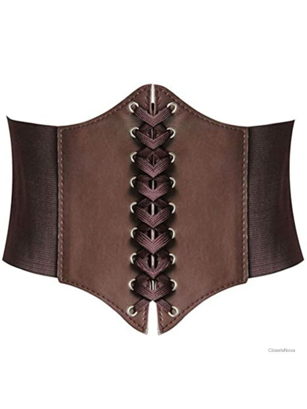 Faux Leather Lace-Up Waspie Corset Belt Elastic Wide Waist Cinch Costume